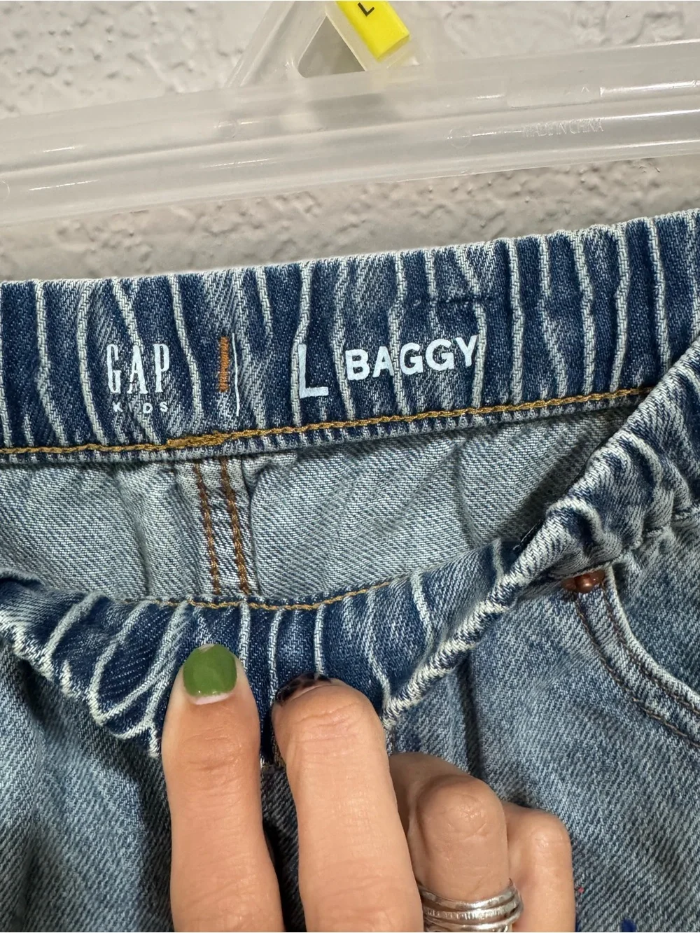 GAP Boys Wide-Leg Paint-Splash Jeans - Blue with Orange & White Accents
